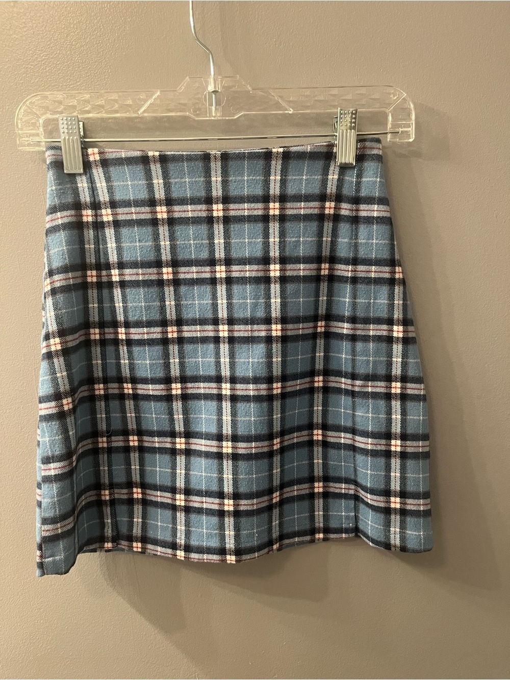 Plaid A-Line Mini Skirt in Light Blue